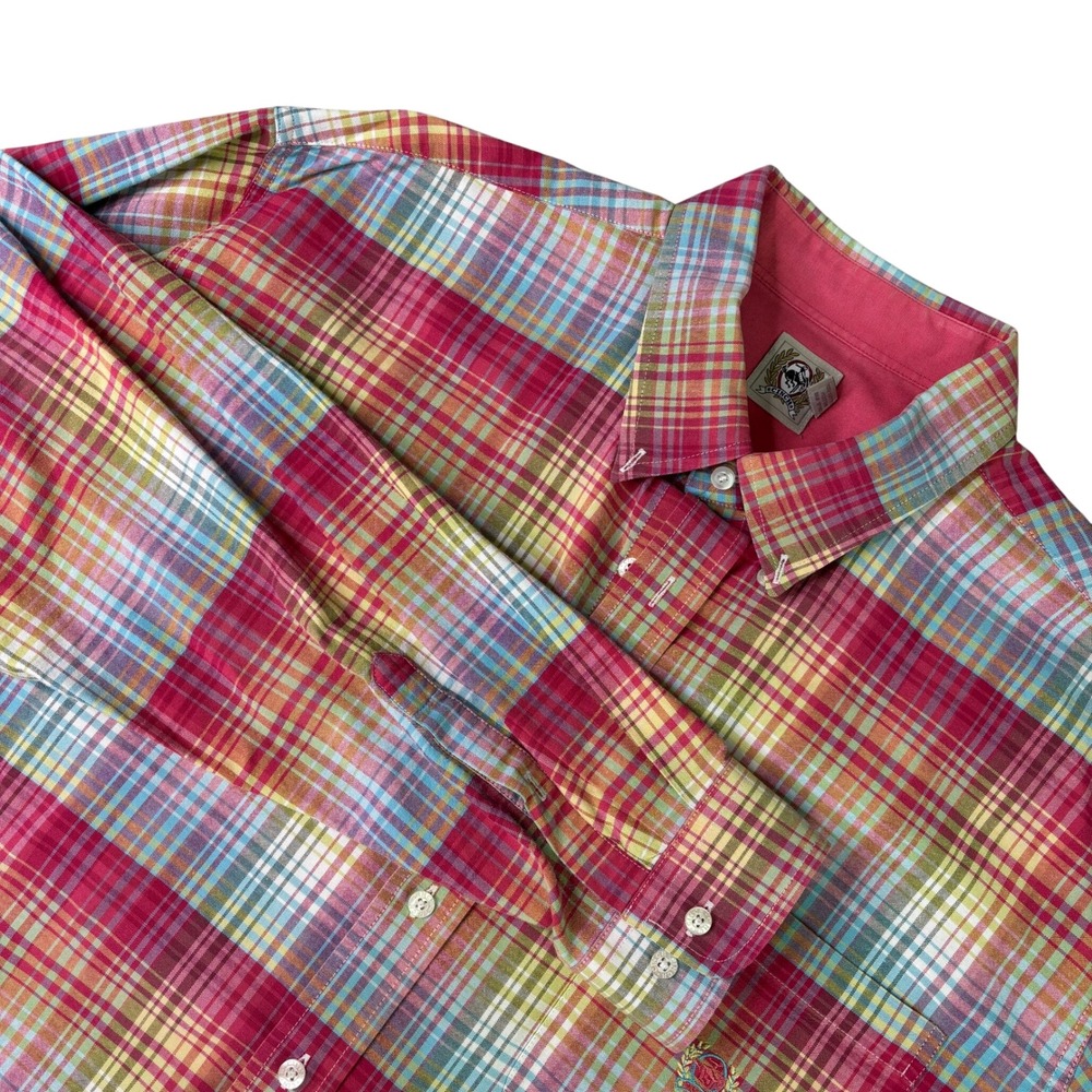 Cinch Mens XL Plaid Button Down Shirt Long Sleeve Pink Blue Cotton Western Logo